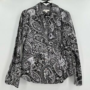 Coldwater Creek Black/Gray/White Paisley Button-Up Shirt Women’s Size M(10-12)